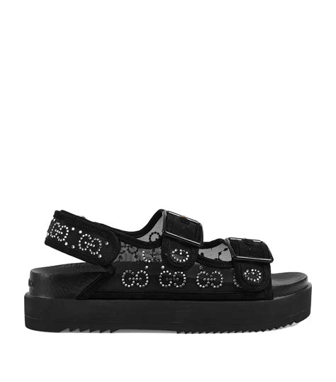 gucci black flat sandals gg crystals|gucci sandals original.